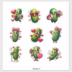 Folha de Adesivos de Pepino Fofo do Dia dos Namora