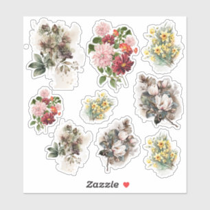 Folha de adesivos de três flores diferentes