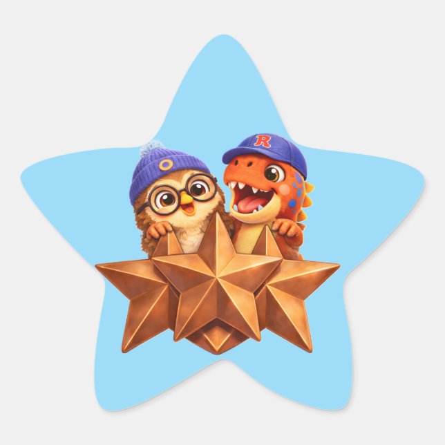 Folha de adesivos em forma de estrela de bronze ní (Frente)