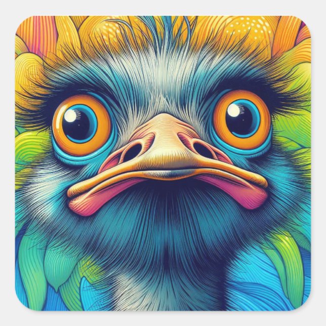 Folha de Adesivos "Emu Colorido" (Frente)