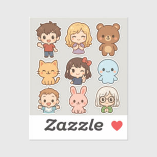 Folha de Adesivos Mini Kawaii Chibi – Crianças e A