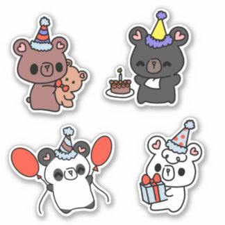 Folha de Adesivos Party Bear Kiss Cut Kawaii