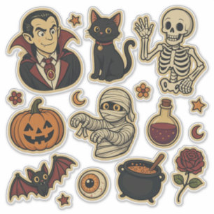 Folha de adesivos retrô da Halloween groovy