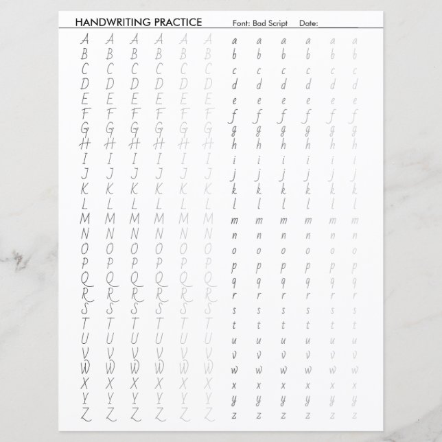 Folha de Alfabetos para Prática de Caligrafia de L (Frente)