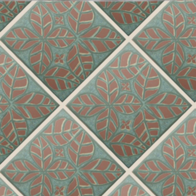 Folha de azulejo de cozinha, verde e de ovato de f (Copper and green ovate leaf tile.)
