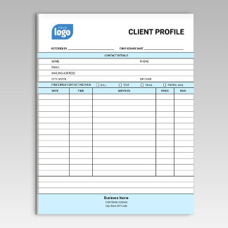 Folha de Bloco de Notas de Perfil de Cliente de Ne
