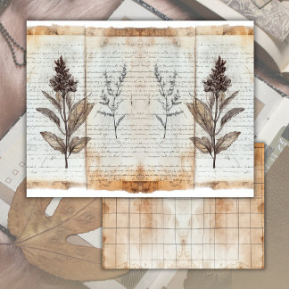 Folha de Diário de Lixo Botânico Vintage Antiga