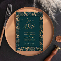 Folha de Folhagem Dourada Salvar a Data Convite