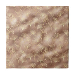 Folha de Ginkgo Rosa com Acentos de Ouro Luxuoso