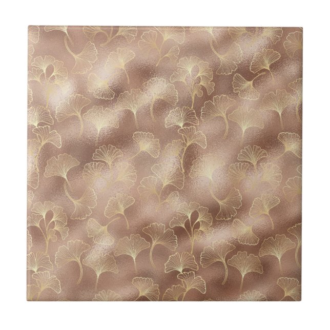 Folha de Ginkgo Rosa com Acentos de Ouro Luxuoso (Frente)