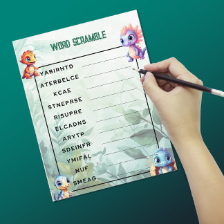 Folha de Jogo do Partido Dino Roar Word Scramble