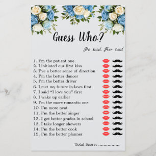 Folha de Jogo Personalizada "Quem é?" para Casais