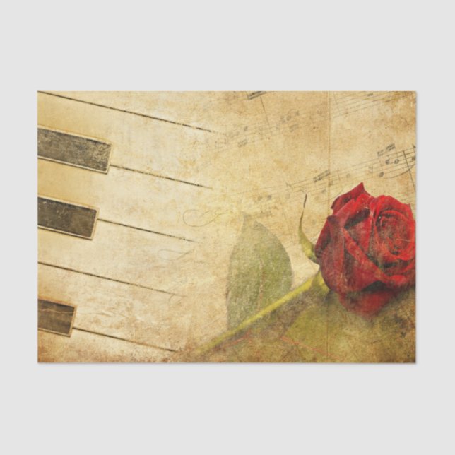 Folha de música, chaves de piano e papel de tecido (Frente )