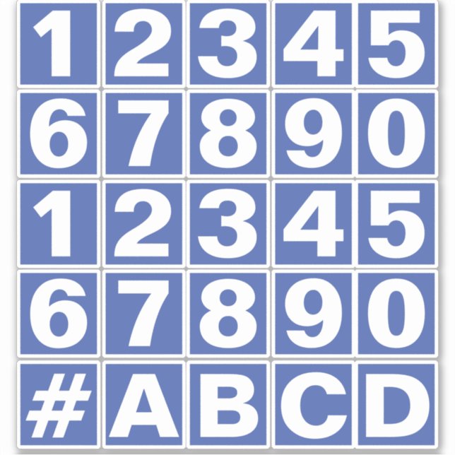 Folha de números em adesivos azuis e brancos (Frente)