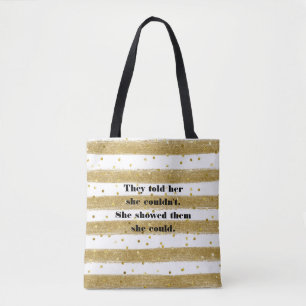 Folha de Ouro, Branco, Stripes, Tote Bag Confetti