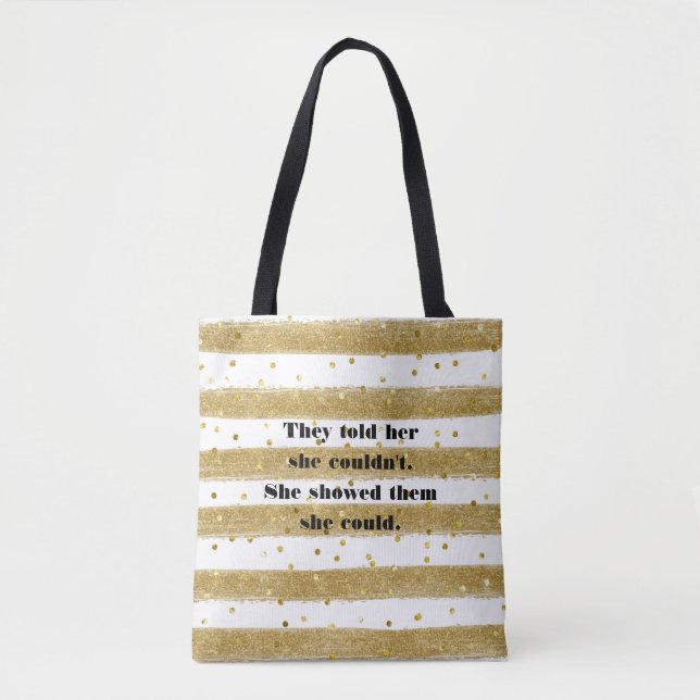 Folha de Ouro, Branco, Stripes, Tote Bag Confetti (Frente)