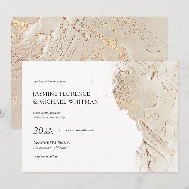 folha de ouro texturizada Convite para casamento (Frente/Verso)