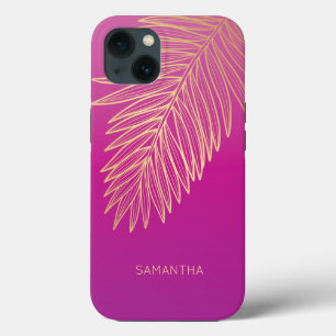 Folha de Palma Dourada Tropical, Seu Nome, Magenta