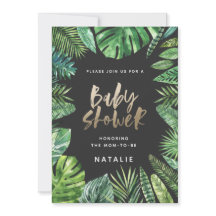 Folha de palma tropical e cartão de chá de fraldas