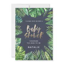 Folha de palma tropical e cartão de chá de fraldas