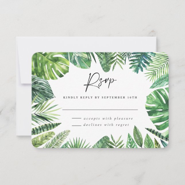 Folha de palmeira tropical casamento rsvp resposta (Frente)