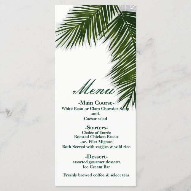 Folha de Palmeira Tropical Menu de Casamento Elega (Frente)