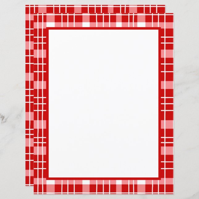 Folha de papel amadora de xadrez vermelha-branca (Frente/Verso)