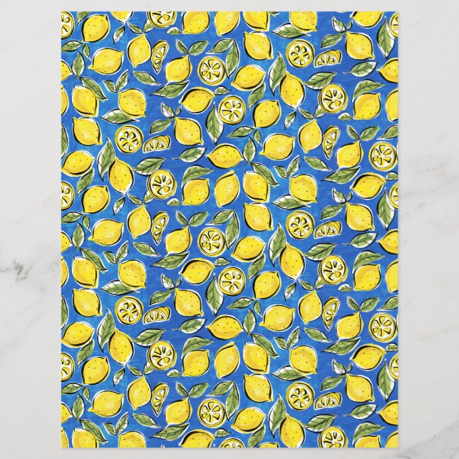 Folha de Papel Azul Amarelo-Padrão-Limões (Frente)