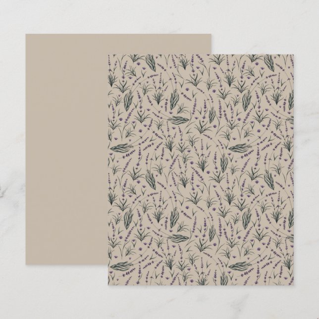 Folha de Papel com Padrão Botânico de Lavanda (Frente/Verso)