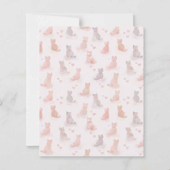 Folha de Papel com Padrão de Gato e Coração (Frente)
