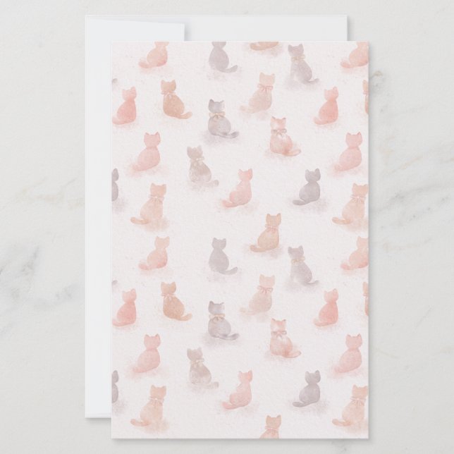 Folha de Papel com Padrão de Gatos Pastel (Frente)