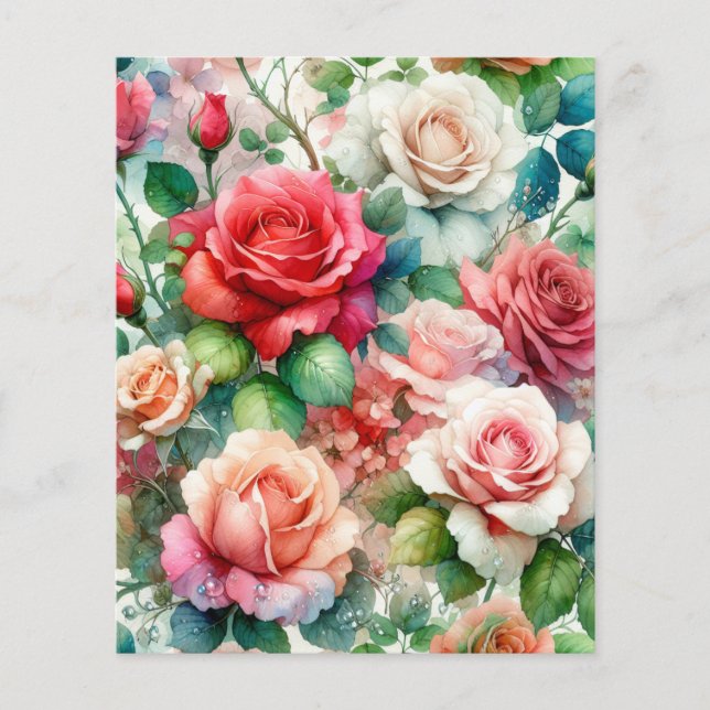Folha de Papel com Padrão de Rosa Caprichoso (Frente)