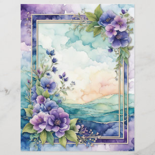 Folha de Papel de Borda Floral Artística lavanda