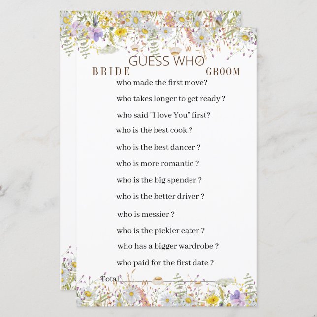 Folha de Papel de Caça Floral de Flor Selvagem Ele (Frente/Verso)