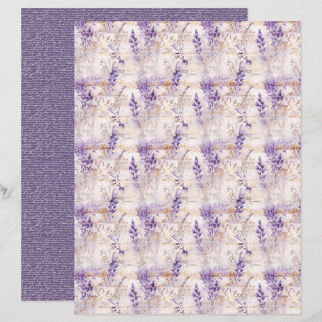 Folha de Papel de Diário Lavanda Vintage (Frente/Verso)