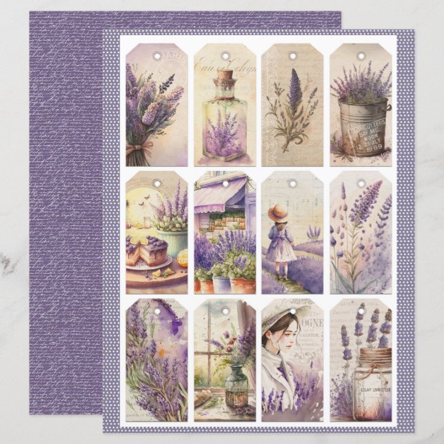 Folha de Papel de Diário Lavanda Vintage (Frente/Verso)