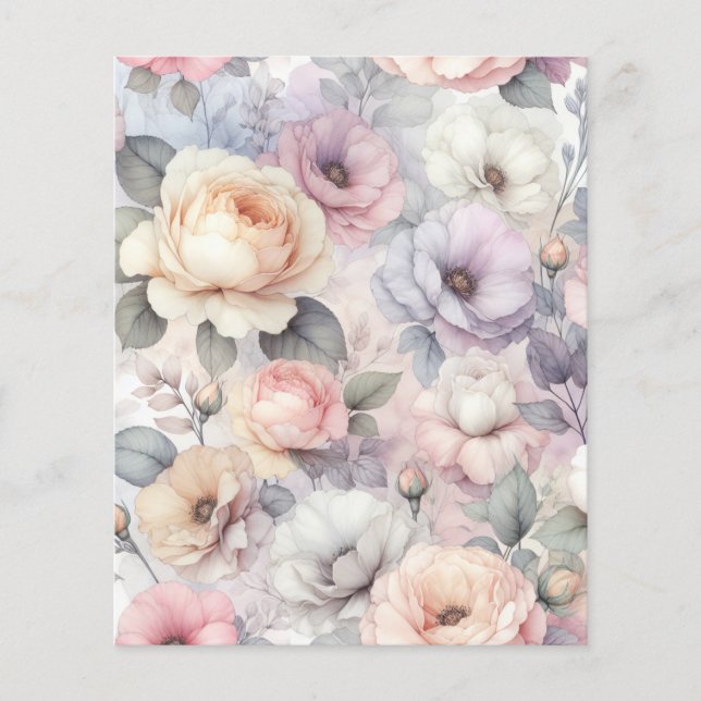 Folha de Papel de Elegantes Flores de Rosa (Frente)