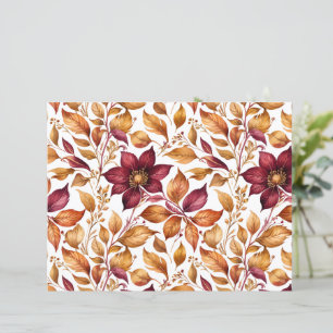 Folha de Papel de Folha Floral Dourada e Borgonha
