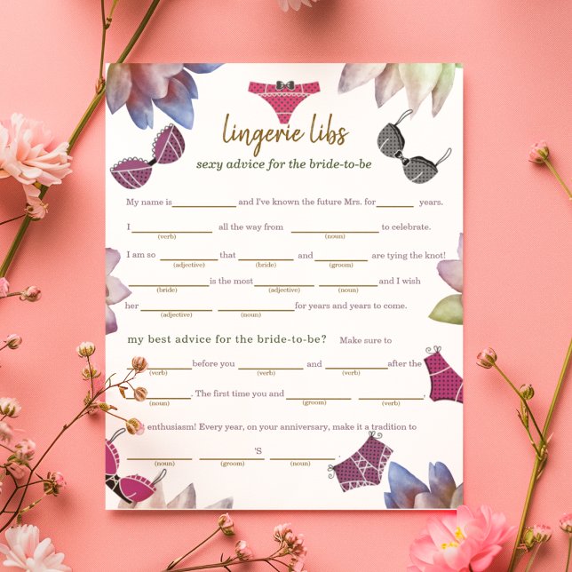 Folha de Papel de Jogo da lingerie Libs (conselhos (Entertain guests with this hilarious Lingerie Libs game — perfect for a lingerie or bridal shower.)