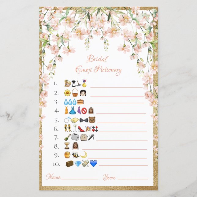 Folha de Papel de Jogo do Pictionary Emoji Bridal  (Frente)