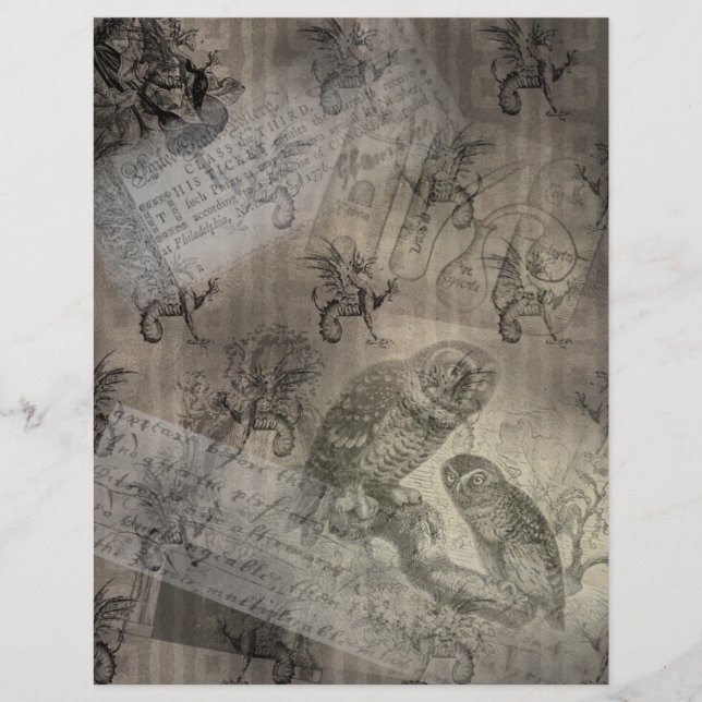 Folha de Papel Ephemera de Halloween de Coruja Mít (Frente)