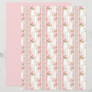 Folha de Papel Floral Rosa Coquete Vintage