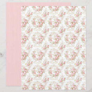 Folha de Papel Floral Rosa Coquete Vintage