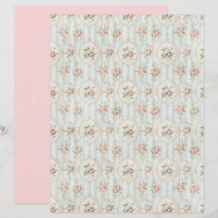 Folha de Papel Floral Rosa Coquete Vintage