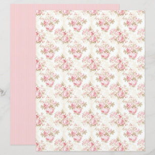 Folha de Papel Floral Rosa Coquete Vintage