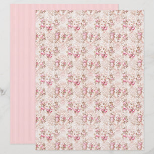 Folha de Papel Floral Rosa Coquette Vintage