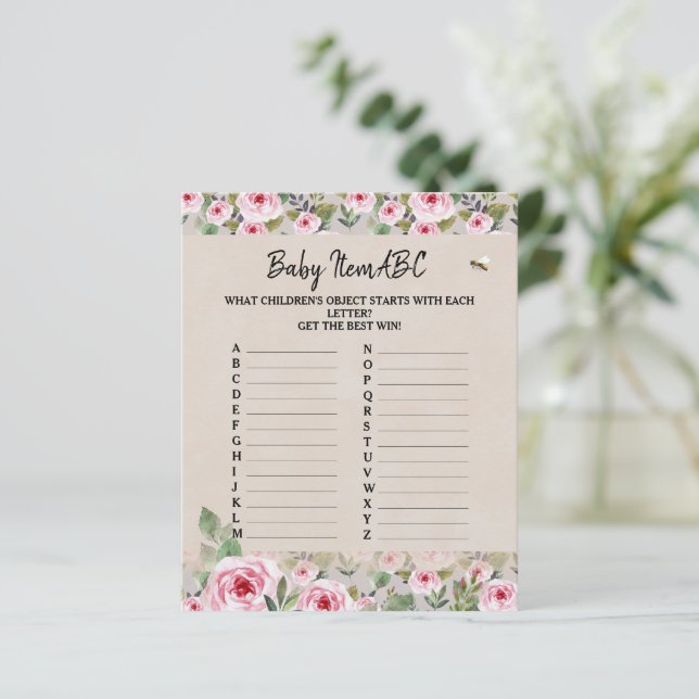 Folha de papel Jogo de baby shower "Baby Item ABC" (Em pé/Frente)