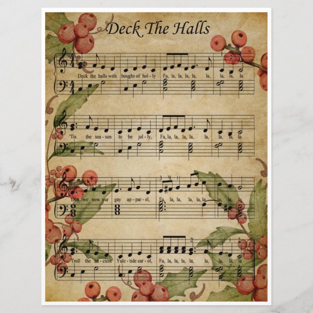 Folha de Papel Música Arco-Deck os Halls (Frente)