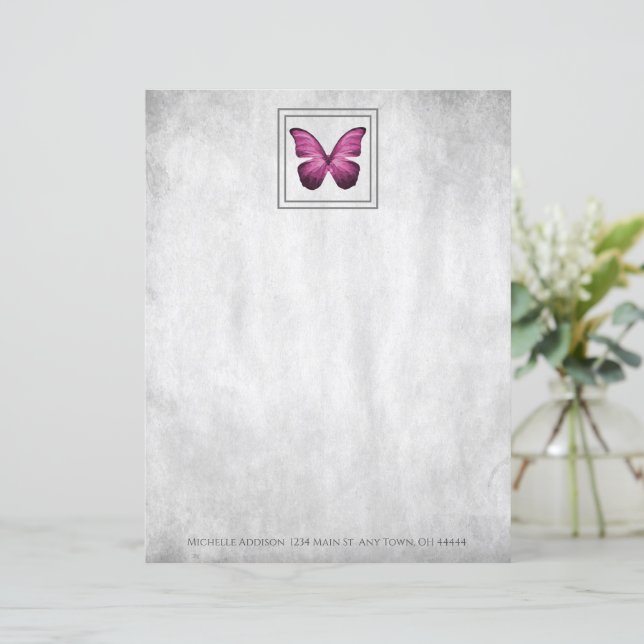 Folha de Papel Personalizada da Borboleta Rosa (Em pé/Frente)