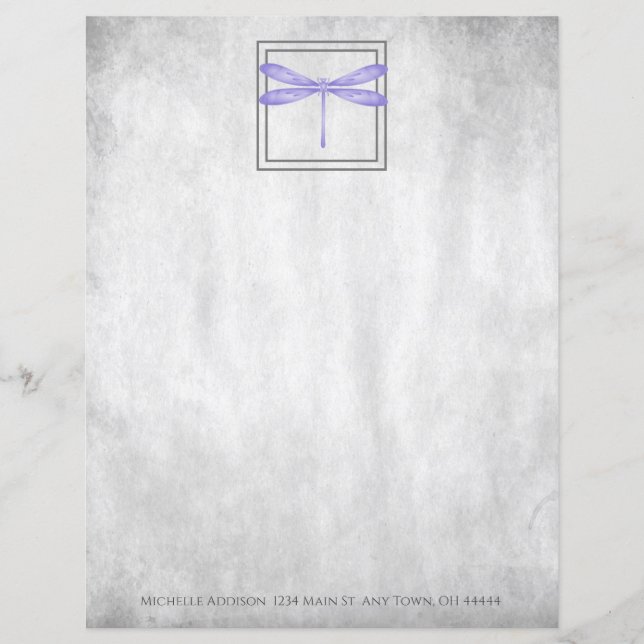Folha de Papel Personalizada da Dragonfly Roxa (Frente)